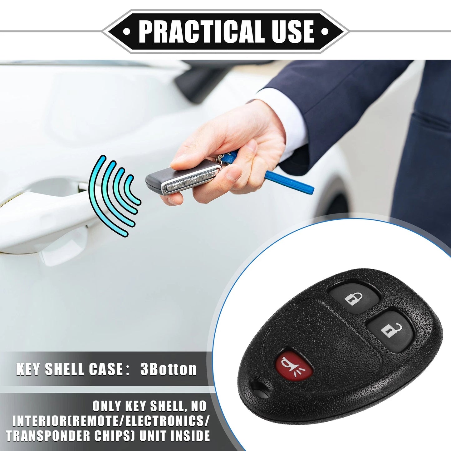 3 Button Keyless Entry Remote Key Cover for Buick Enclave with Blade