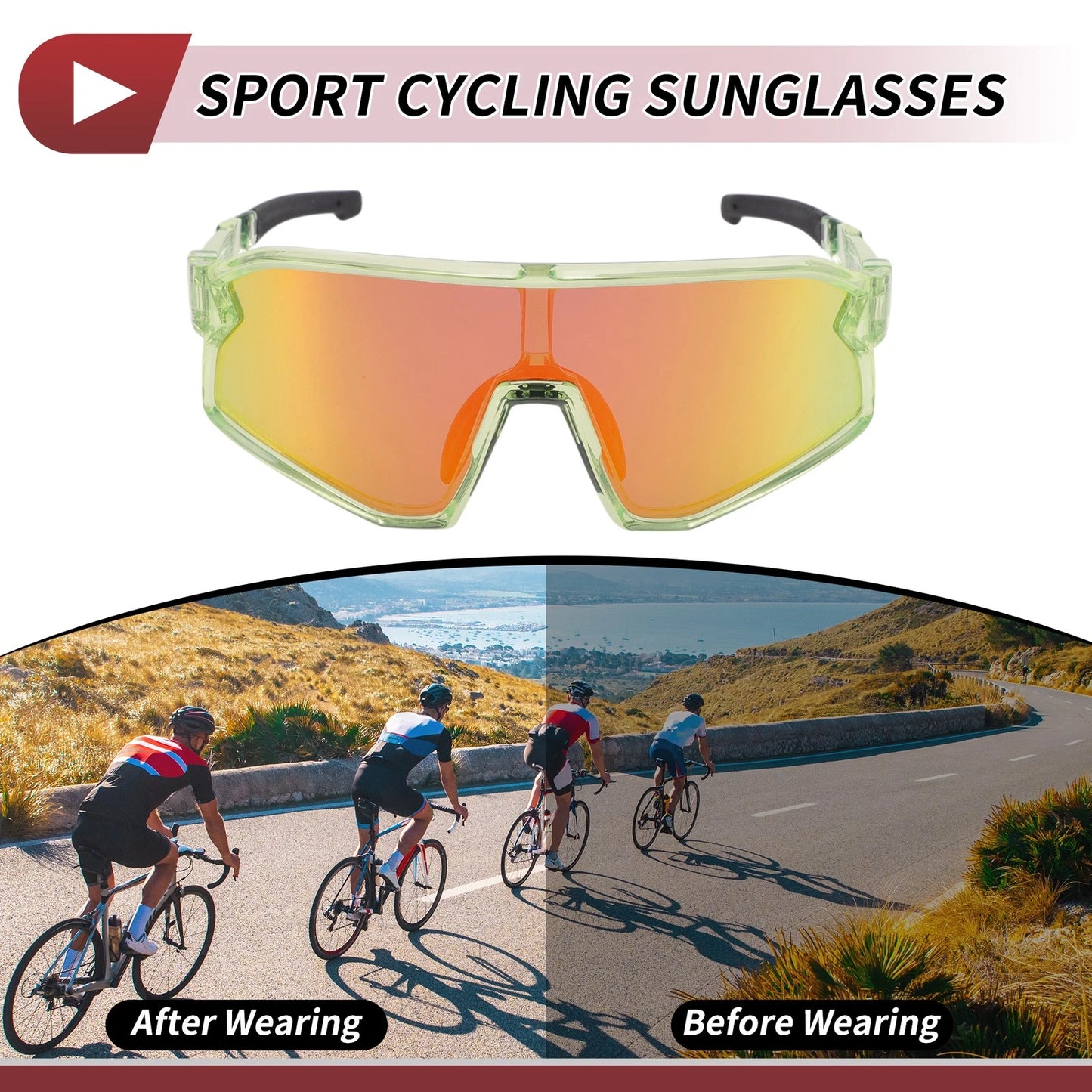 Motorcycle Riding Goggles Red Lens Green Frame Tri-Acetyl Cellulos