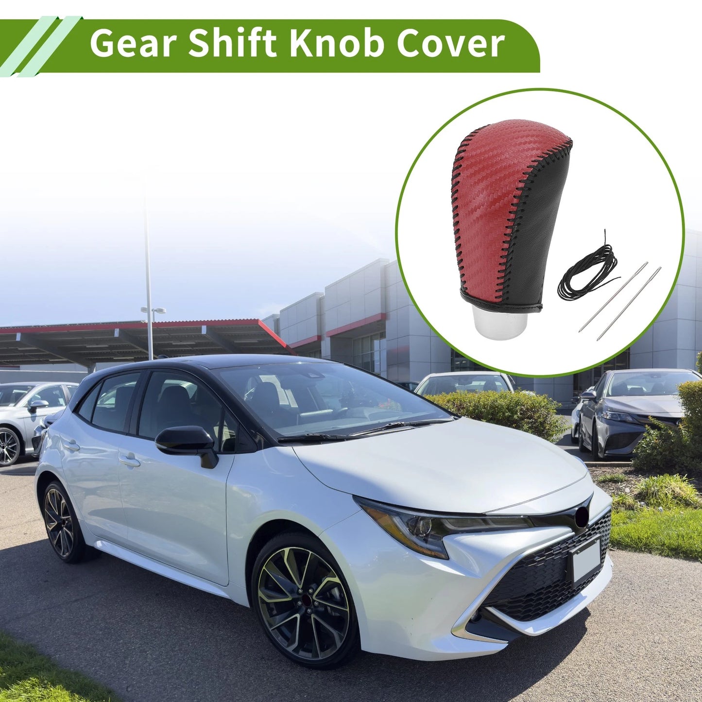 Gear Shift Knob Cover Red Carbon Fiber Black for Toyota Corolla (2009–2013)