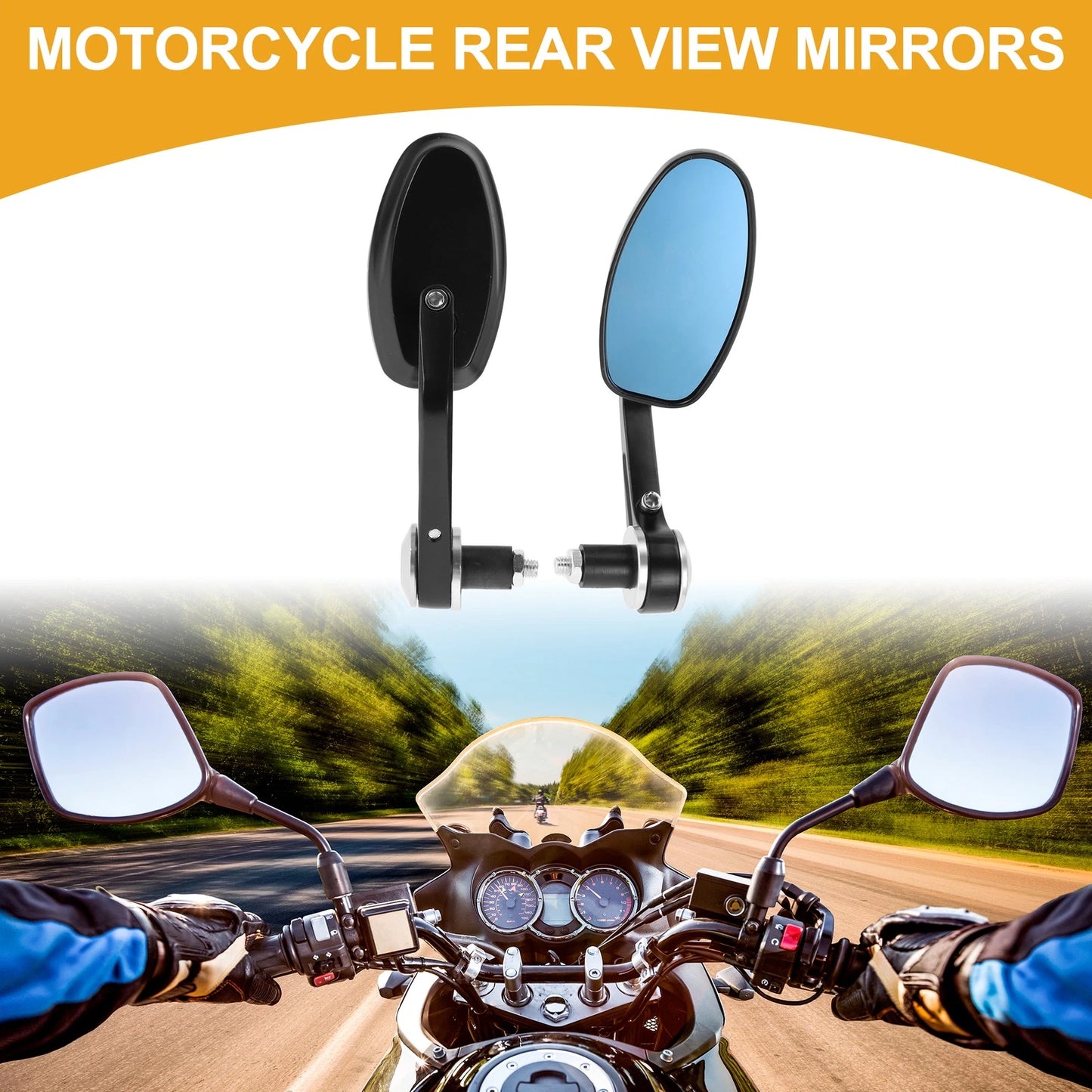 Rear View Mirror Handlebar Mirror Aluminum Black Silver Tone for M8
