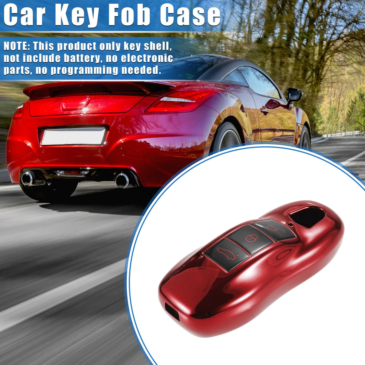 3 Button Car Remote Key Fob Cover for Porsche Macan TPU Red (2014-2022)