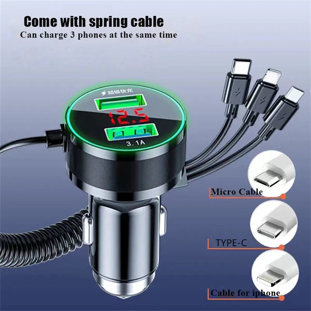 150W USB Car Charger Adapter Fast Charge 3in1 for Xiaomi OnePlus Phone