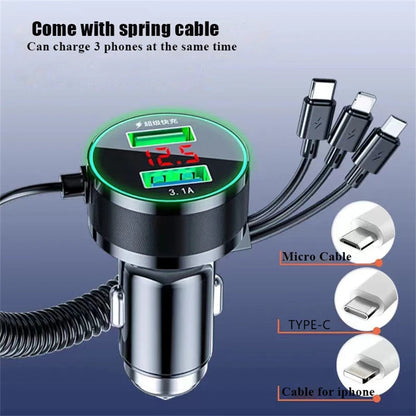 150W USB Car Charger Adapter Fast Charge 3in1 for Xiaomi OnePlus Phone