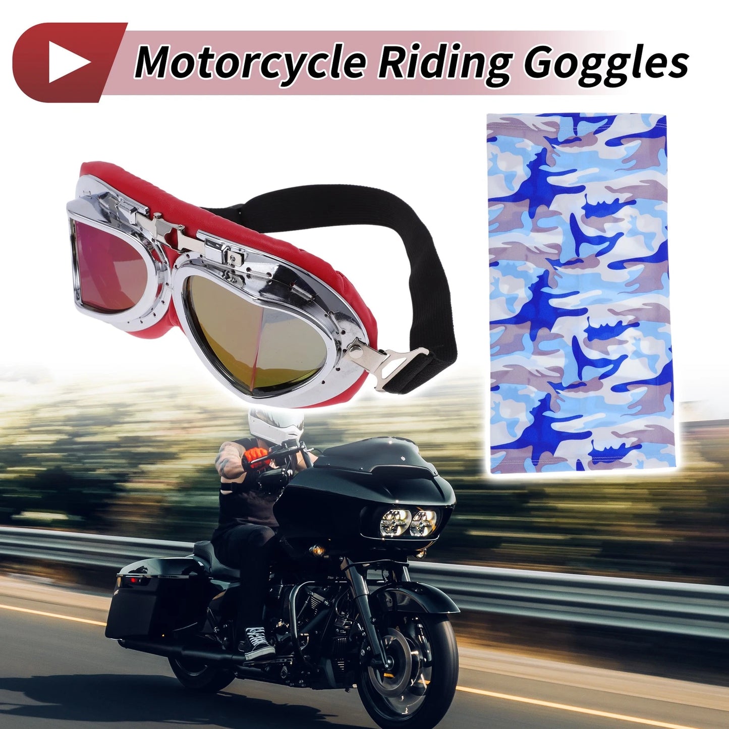 Set Motorcycle Riding Goggles Multicolour Lens Red Frame PC Cycling Sunglasses