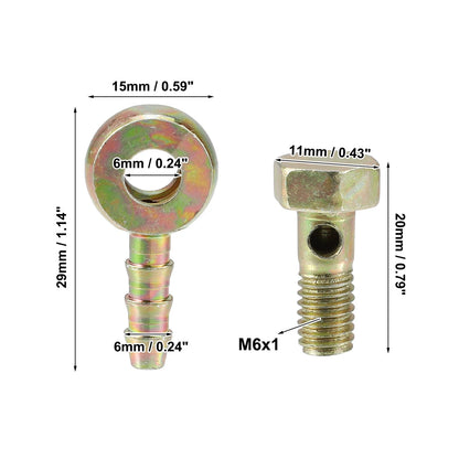 M6x1 Banjo Bolt with Copper Washers for Motorcycle Iron Bronze Tone