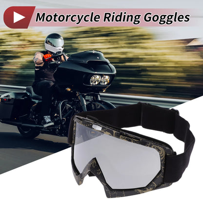 Motorcycle Goggles Silver Tone Lens Black Gold Frame PC TPU for Motorcycle