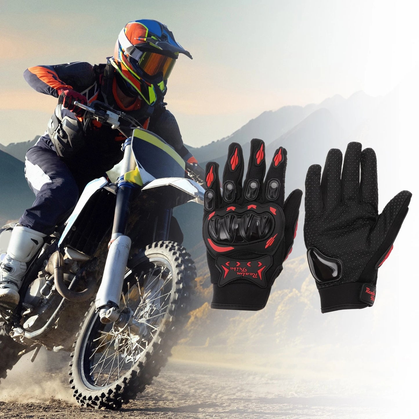 Gloves XL Motorcycle Breathable Full Finger Nylon Outdoor Red 1 Pair