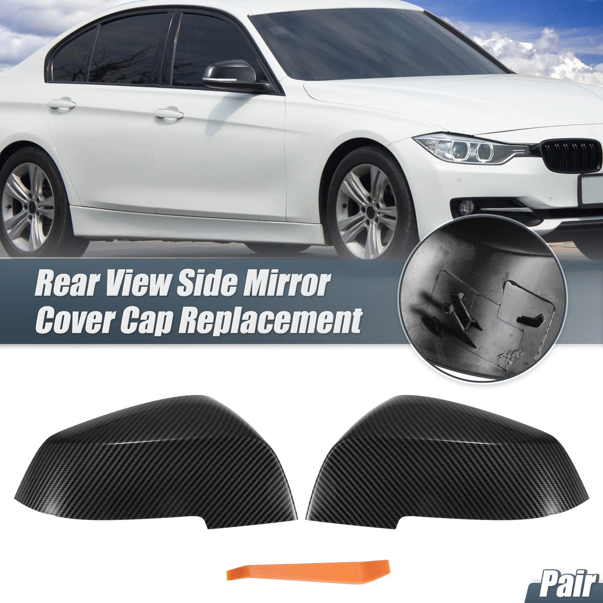 Pair Rearview Mirror Cover Cap Carbon Fiber Pattern for BMW 330i 320i 220i