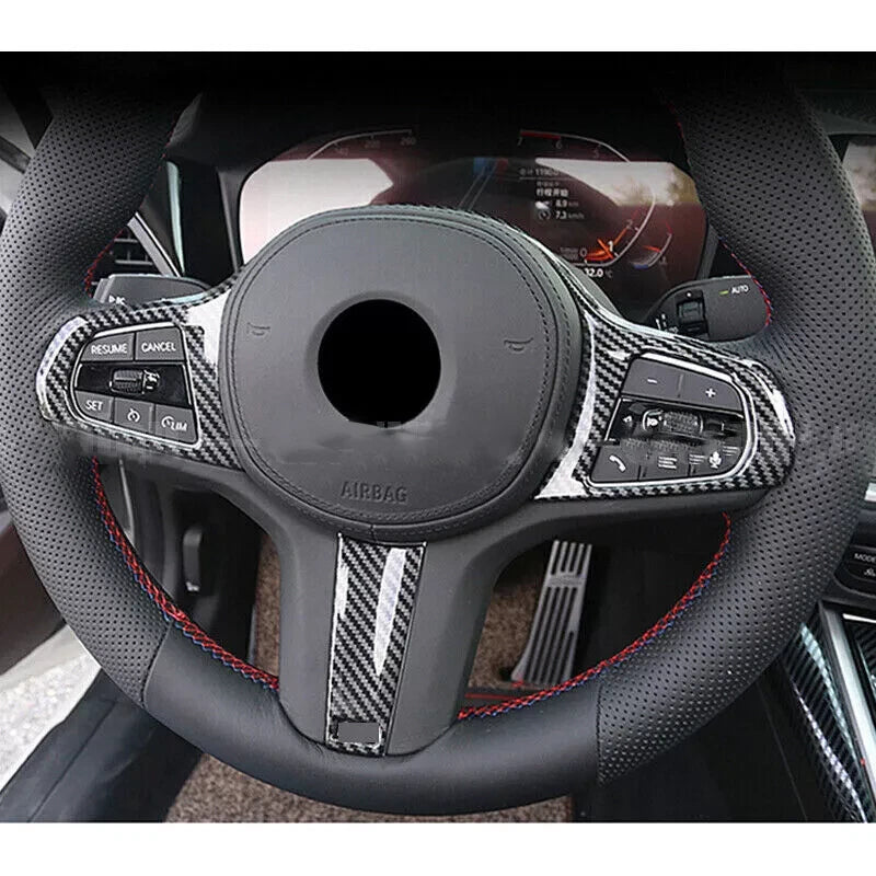 4PCS Carbon Fiber Steering Wheel Cover Trim for BMW 3 4 Series (2019–2023)