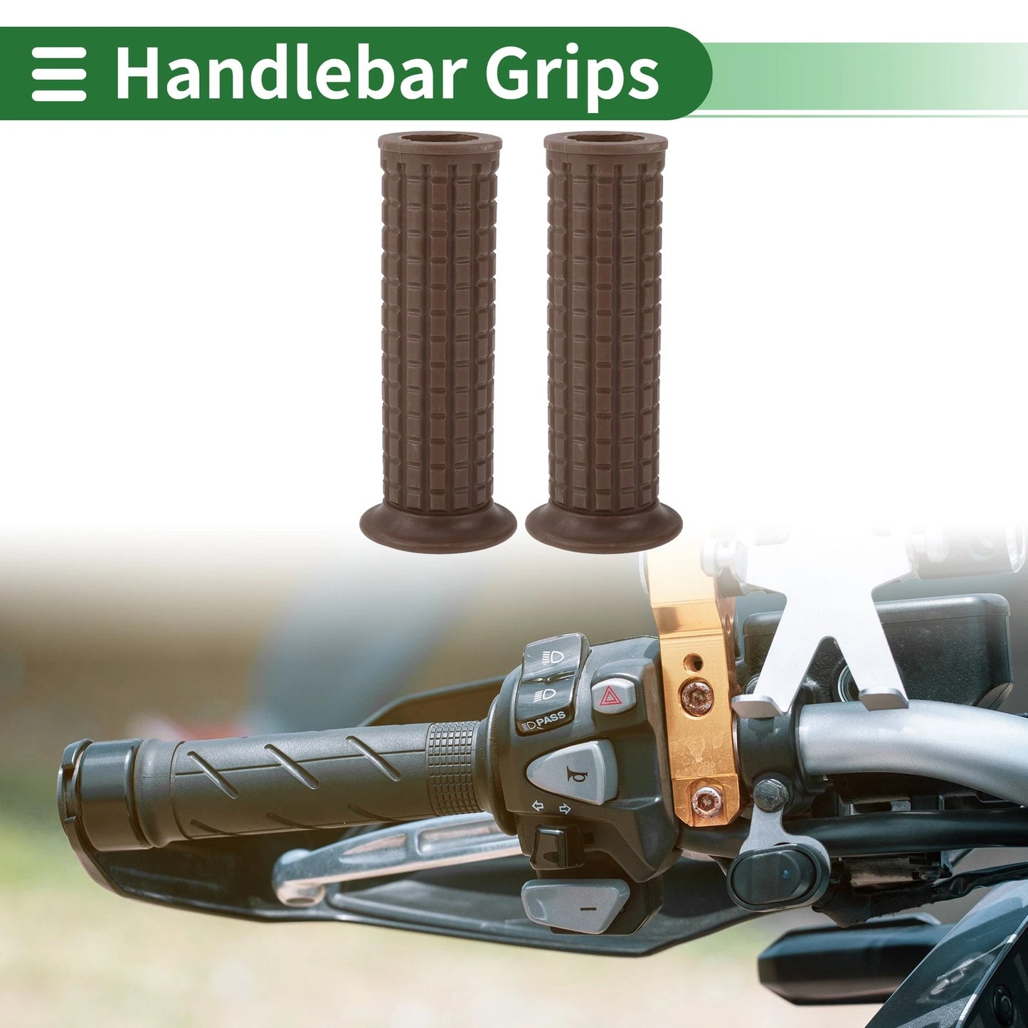 25mm Hand Grips for Motorcycle Handle Bar Throttle Grips TPU Dark Brown