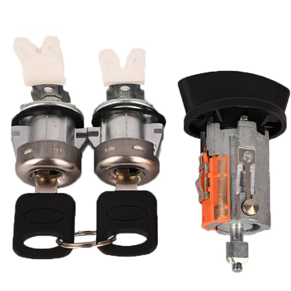 Ignition switch door lock cylinder & 2 x tumbler barrels same key for Ford