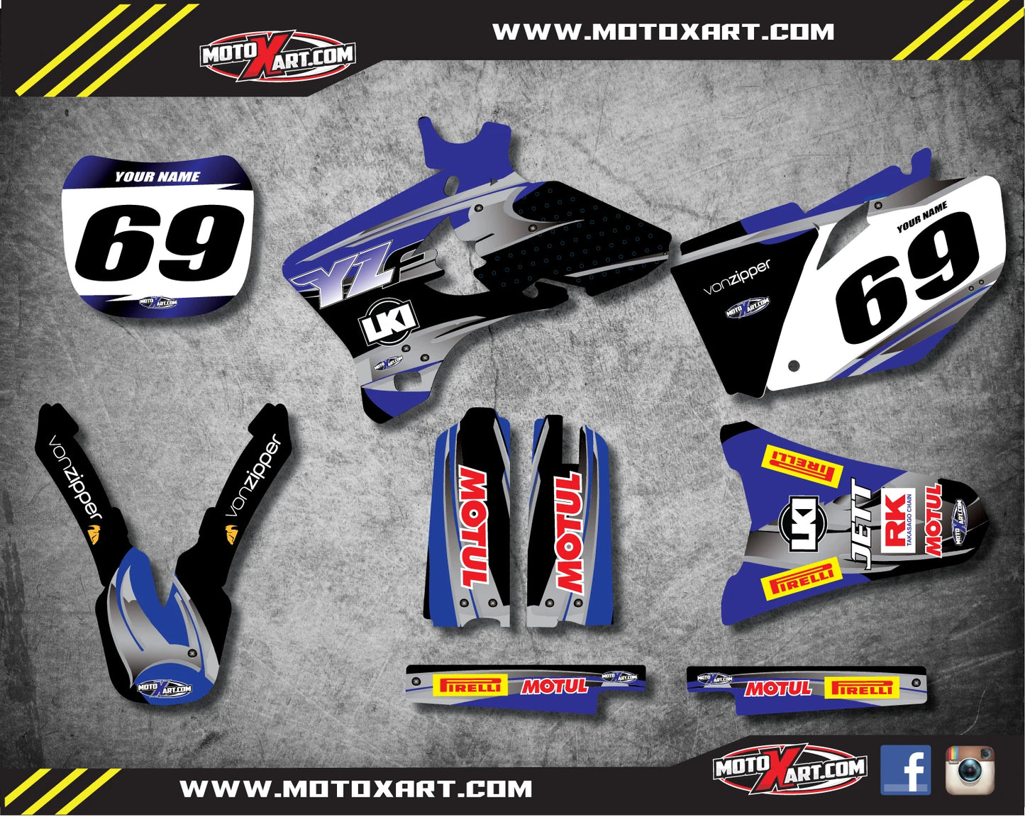 Custom Graphic Kit for Yamaha YZF 450 (2003-2005) - Blue Steel Style