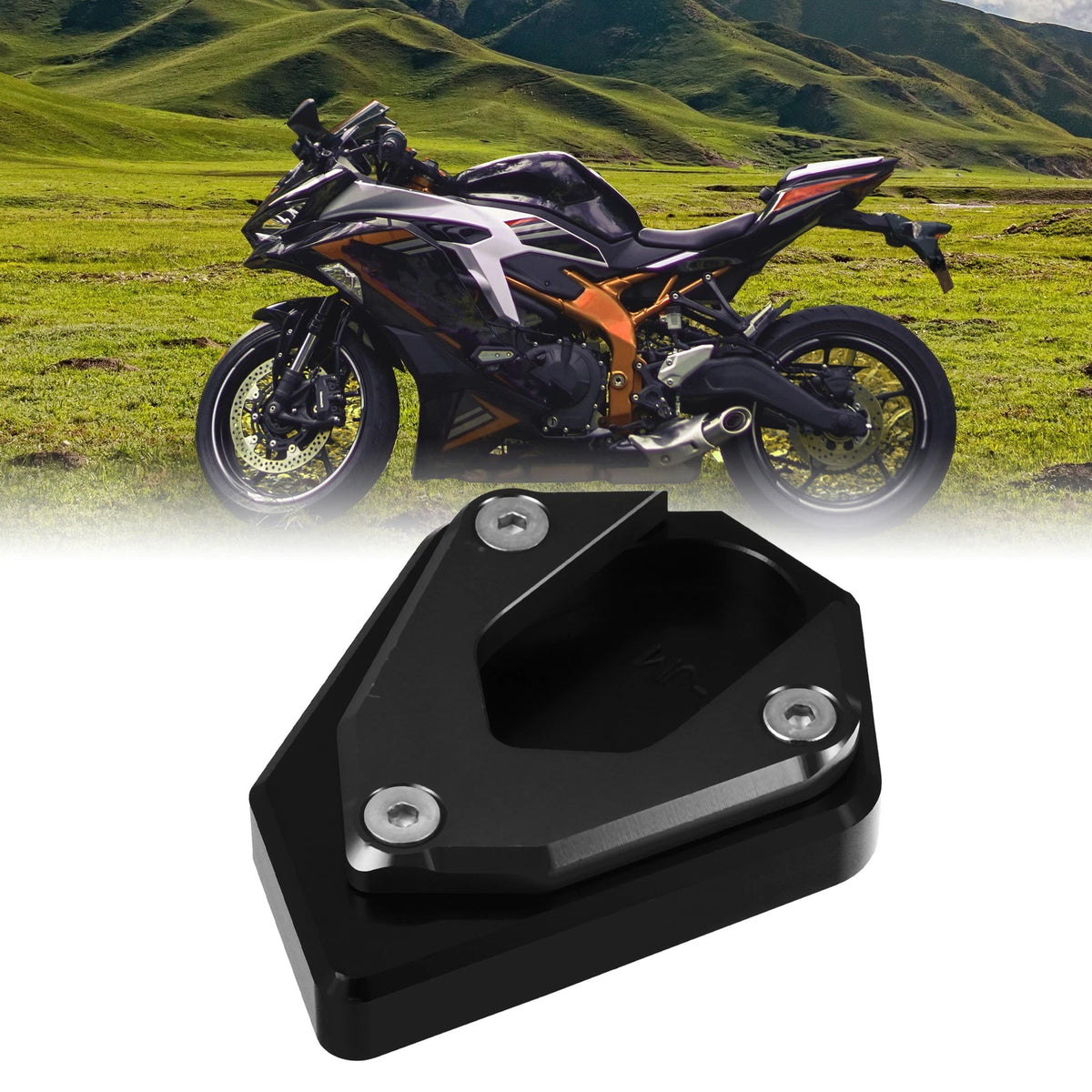 Kickstand Side Stand Plate Pad Aluminum Alloy Black for Kawasaki