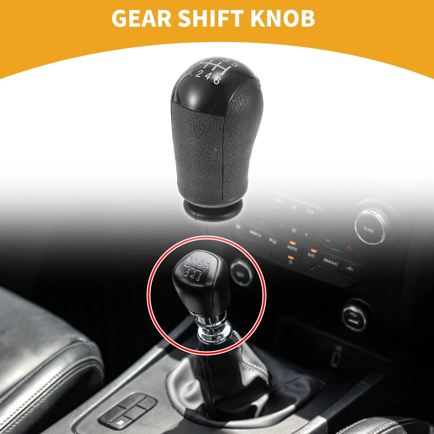 6 Speed Manual Gear Shifter Knob for Ford Focus (2005-2012) - Plastic Black White