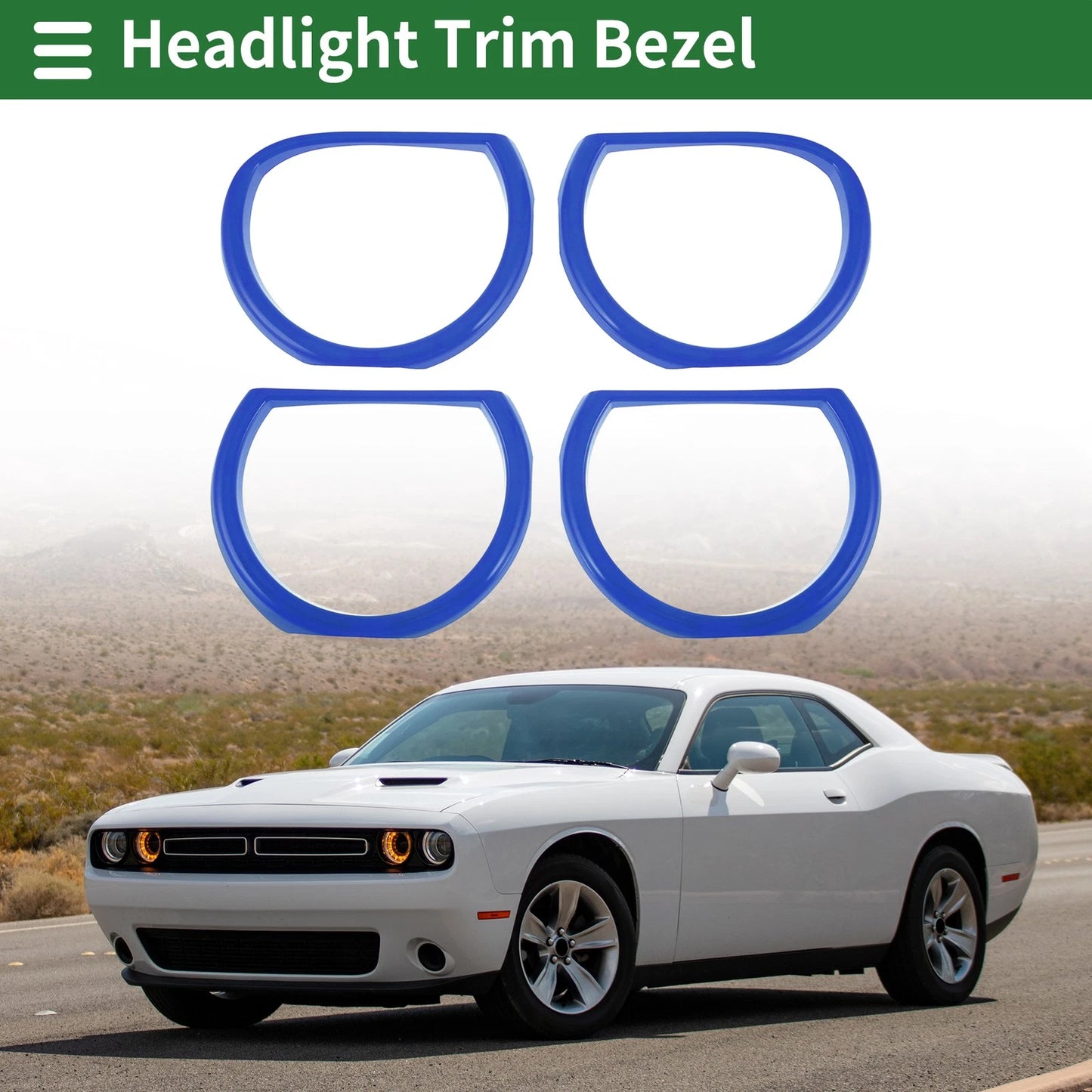 4 x Car Headlight Trim Bezel ABS Blue for Dodge Challenger (2015-2024)