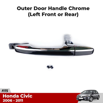 For Honda Civic 4D FD Sedan 2006-11 Outer Door Handle Chrome/Black Front Left