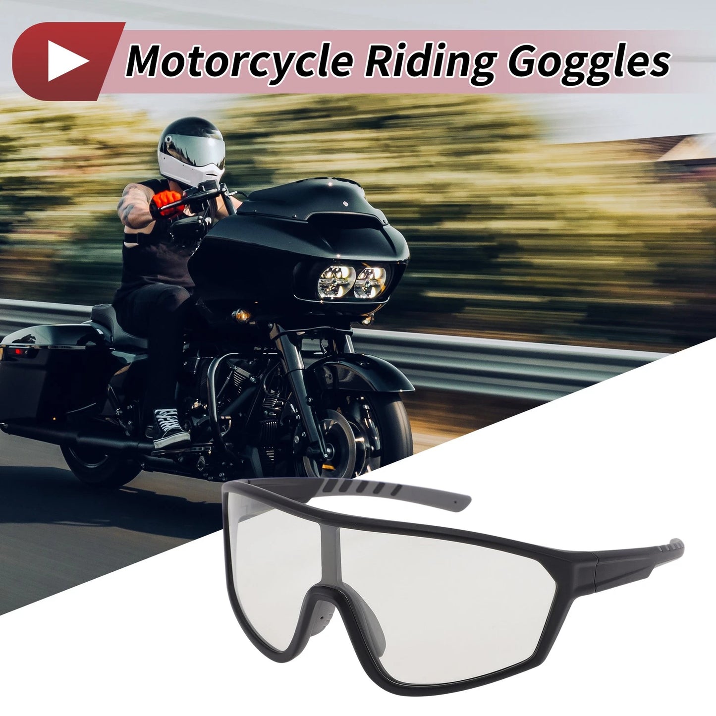 Set Motorcycle Riding Goggles Clear Lens Black Gray Frame Tri-Acetyl Cellulos