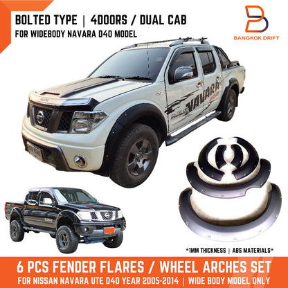 Black Fender Flare Arch for Nissan Navara D40 Widebody 4-Door Dual Cab