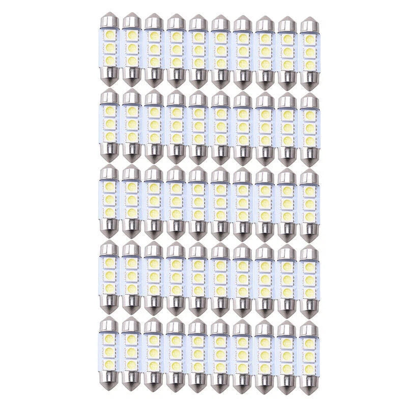 50 x 36mm Ice Blue 3 SMD 5050 LED Dome Map License Plate Bulbs