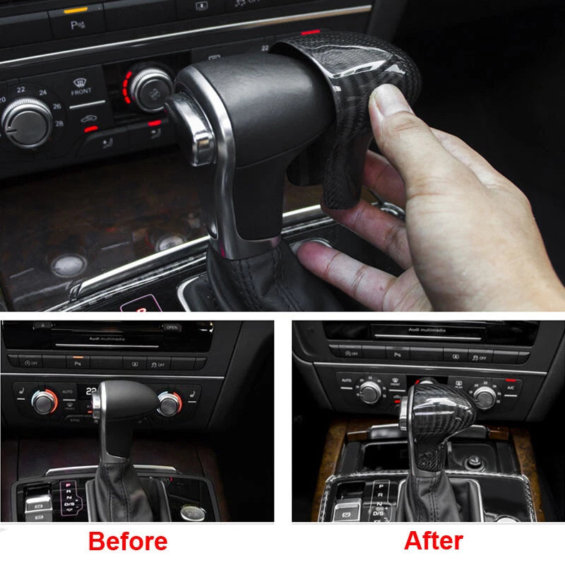 Real Carbon Fiber Gear Shifter Knob Head Cover Trim For Audi A4 A6 2013-16