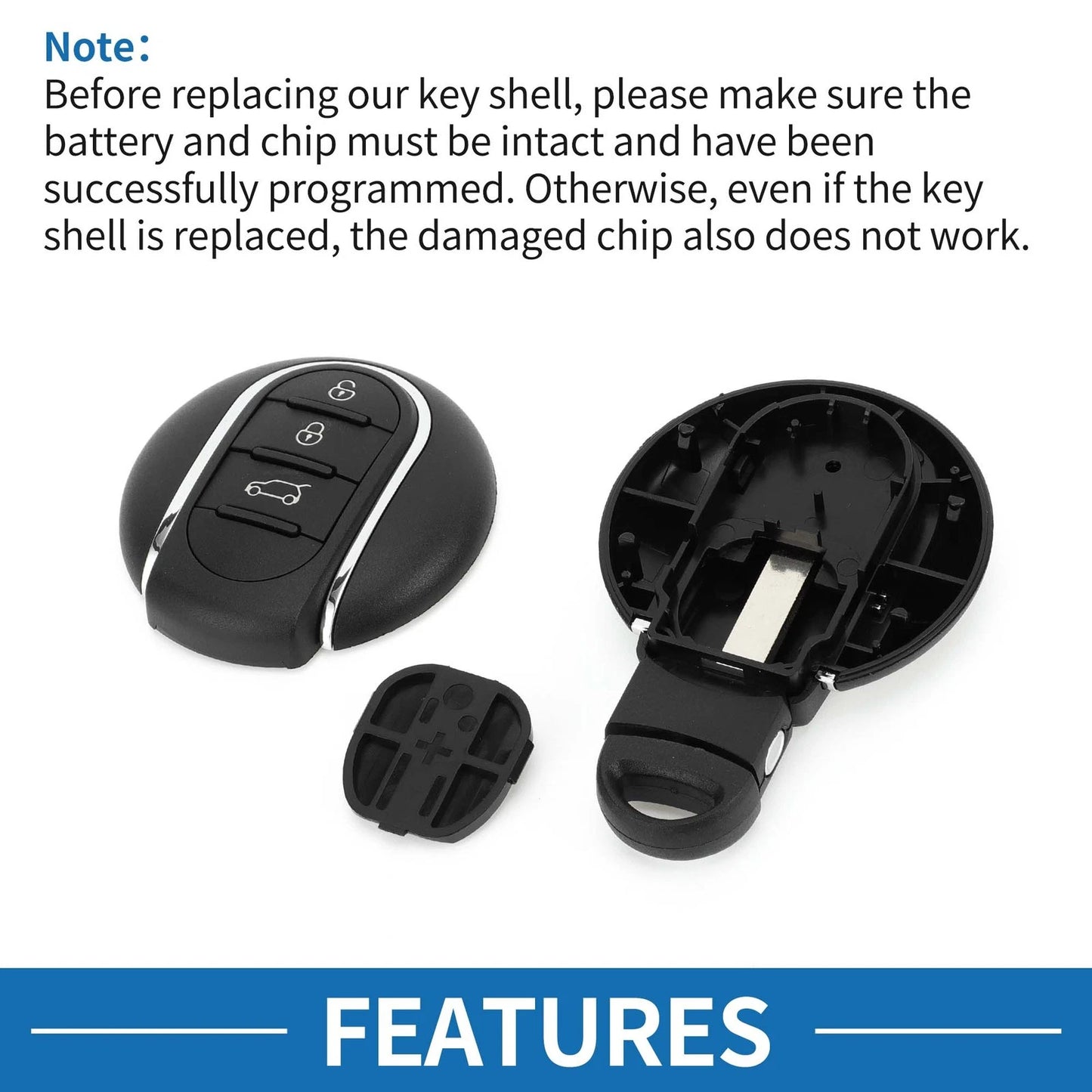 3 x Keyless Entry Remote Fob Shell Case for BMW Mini Cooper (2015-2017)