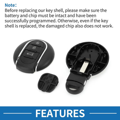 3 x Keyless Entry Remote Fob Shell Case for BMW Mini Cooper (2015-2017)