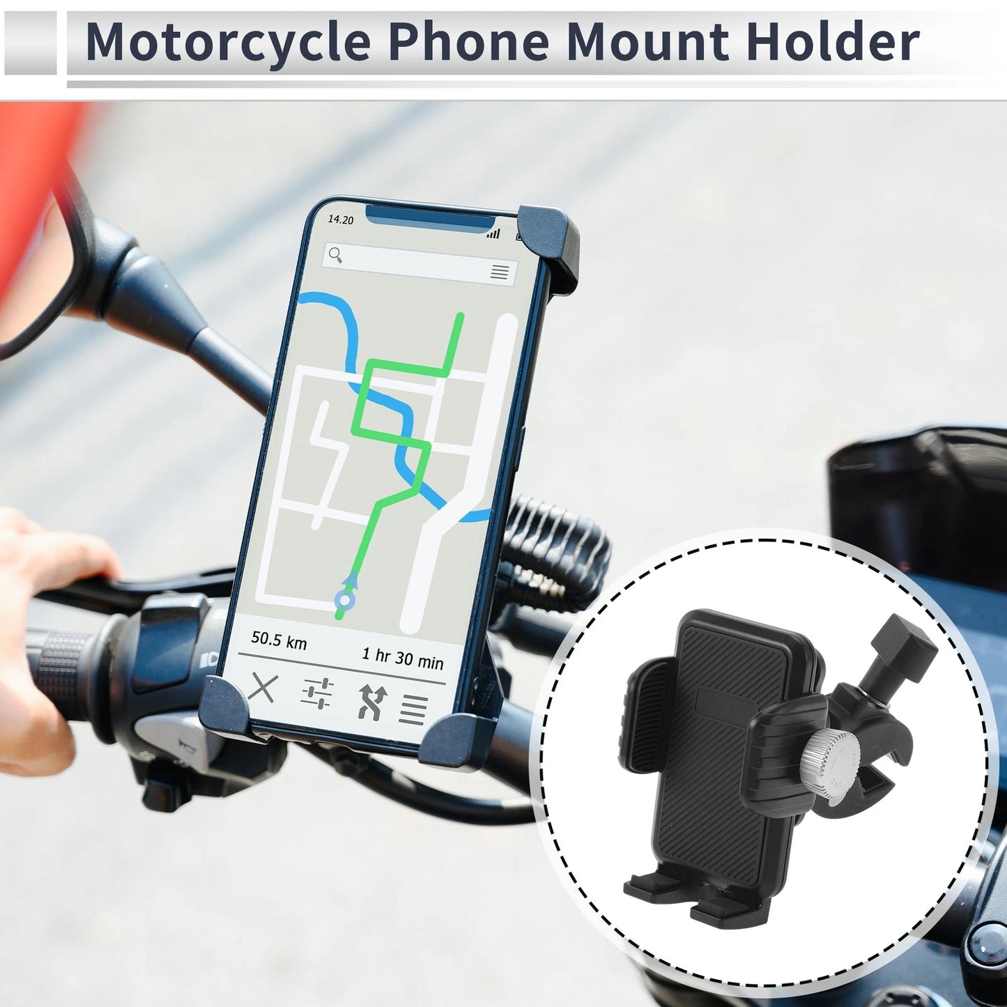 Motorcycle Phone Mount Holder 4.7–7.2 Phones Aluminum Alloy Black