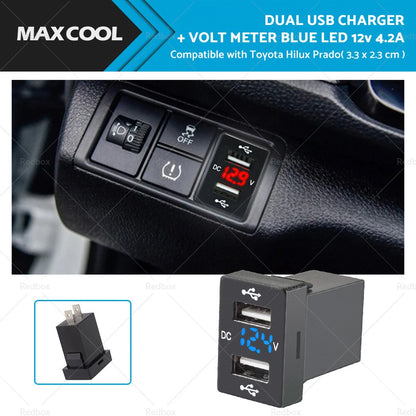 DUAL USB CHARGER + VOLT METER for Toyota Hilux, Prado, Camry (2010-2023)