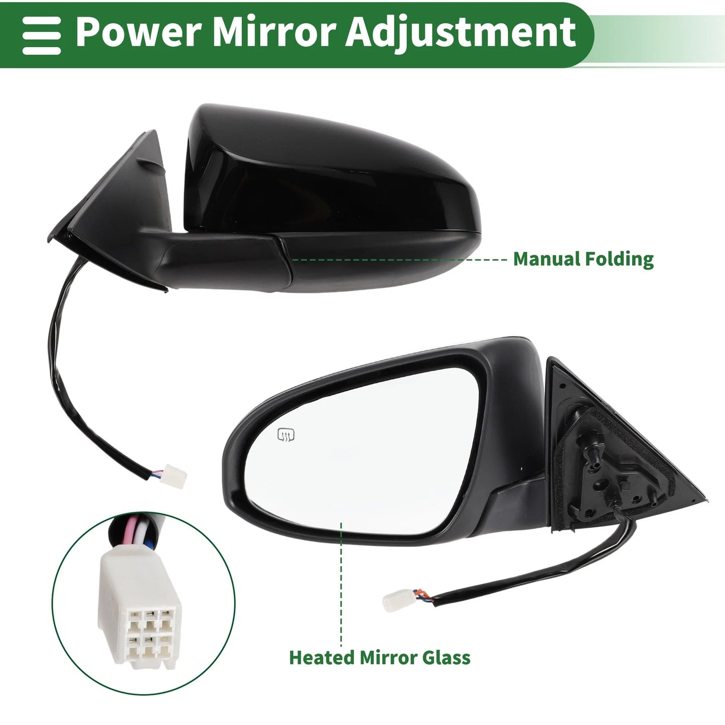 Left Side Door Mirror for Toyota Camry (2012-2014) Manual Folding Gloss Black
