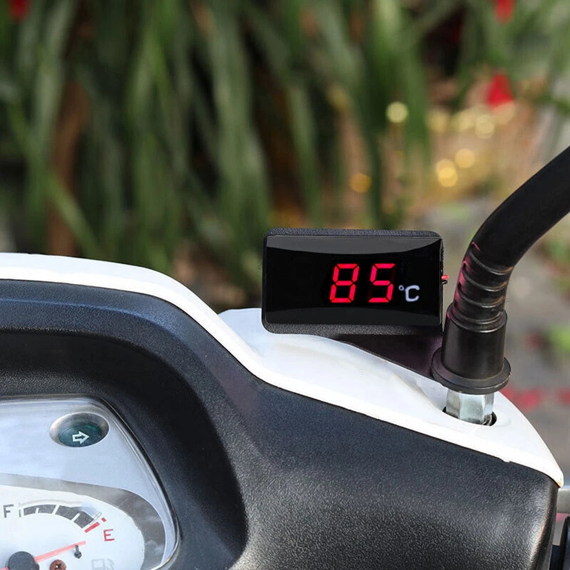 Digital Display Thermometer for Motorcycle - Water Temperature Gauge - Black