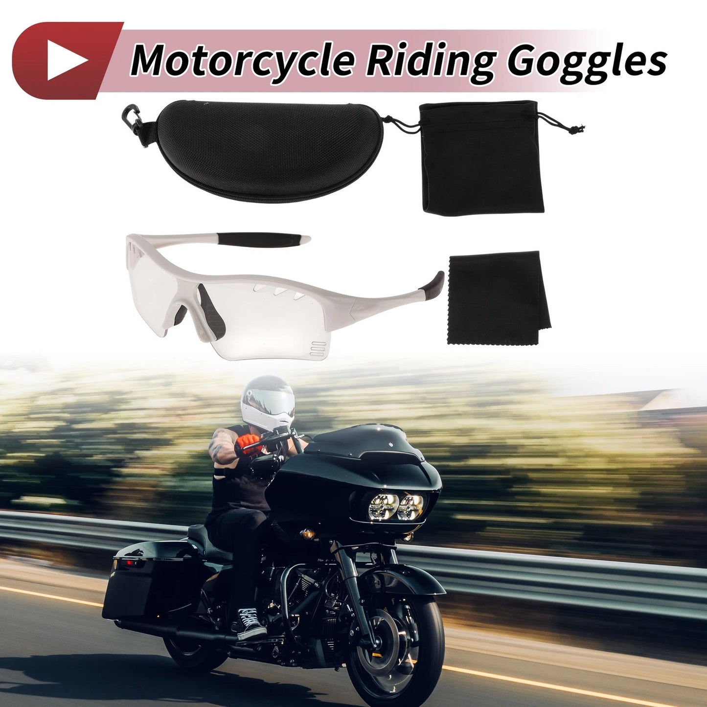 Motorcycle Riding Goggles Clear Lens White Frame PC TPU for Motorcycle