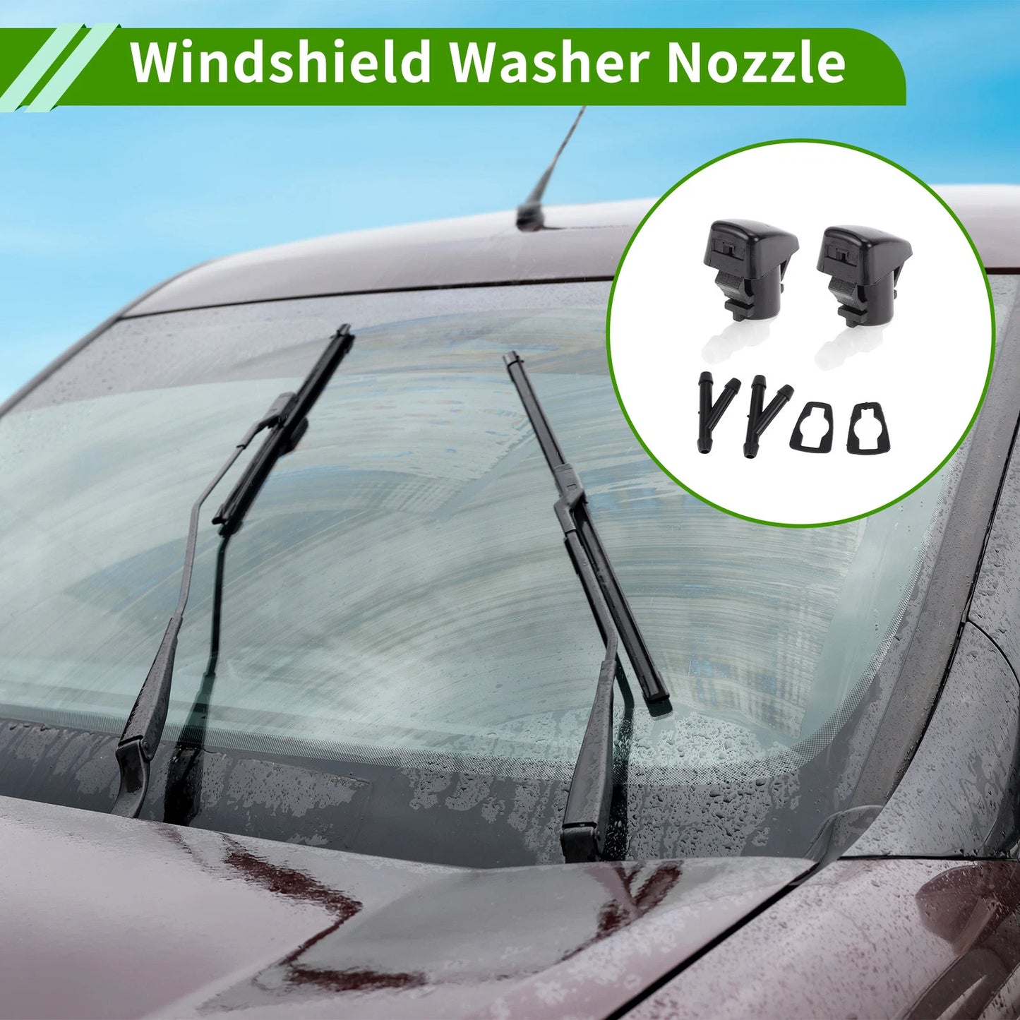 Windshield Washer Nozzle & 2 x Hose Connectors for Ford Edge (2007-2011)
