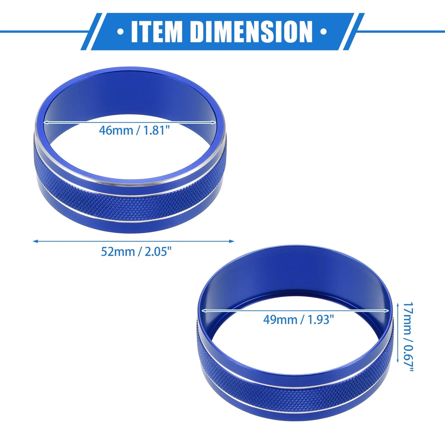 3 x Car AC Switch Knob Cover Rings for Jeep Wrangler JK JKU (2011-2018) Blue