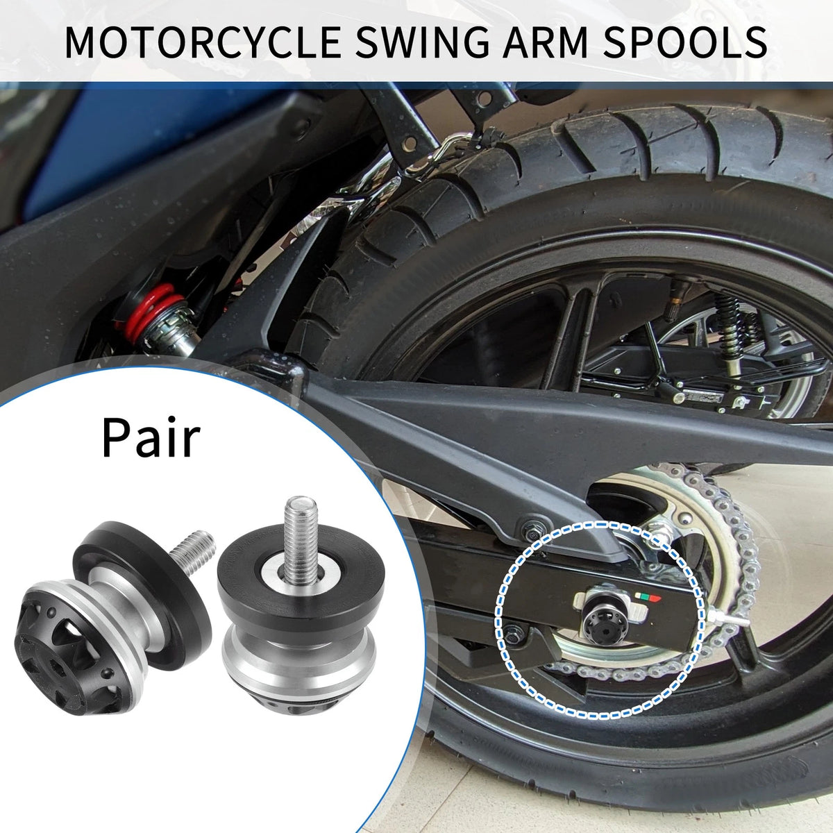 1 Pair Motorbike Swingarm Spool 8mm CNC Swing Arm Slider Stand Silver