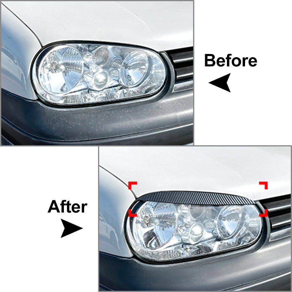 Carbon Fiber Black Headlight Eyebrow Eyelid Cover Trim for VW Golf MK4 (1997-2005)