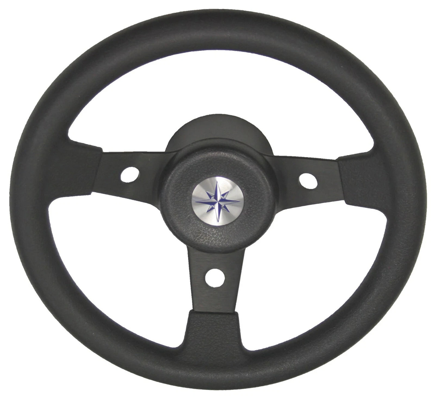 Boat Black Sports Steering Wheel 3 Spoke Aluminium 310mm Delfino