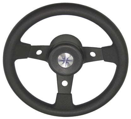 Boat Black Sports Steering Wheel 3 Spoke Aluminium 310mm Delfino
