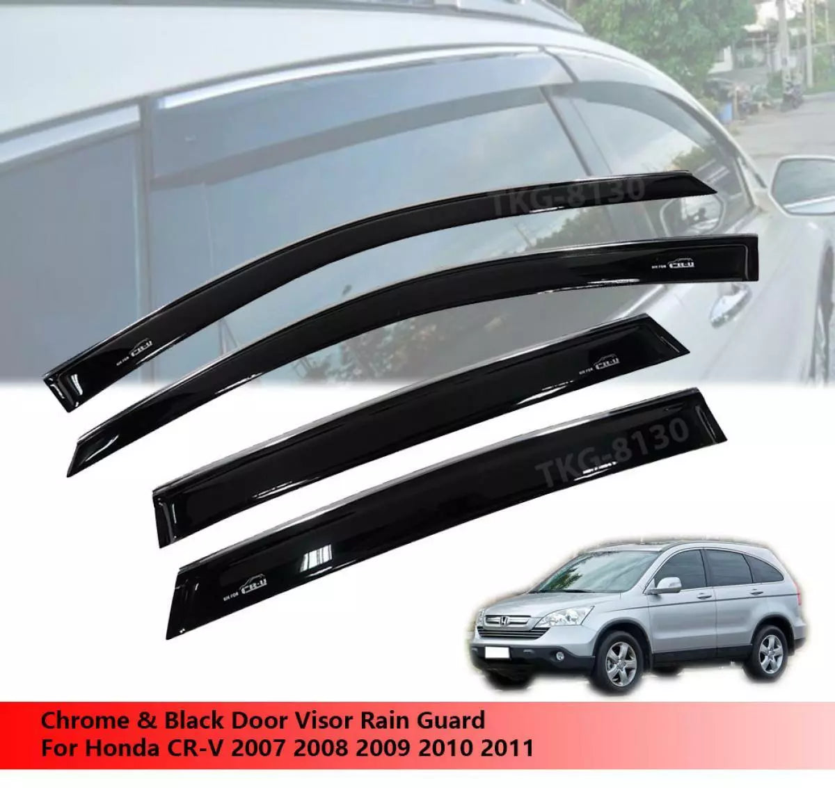 4 x Chrome Door Visor Monsoonss for Honda CR-V (2007-2011)