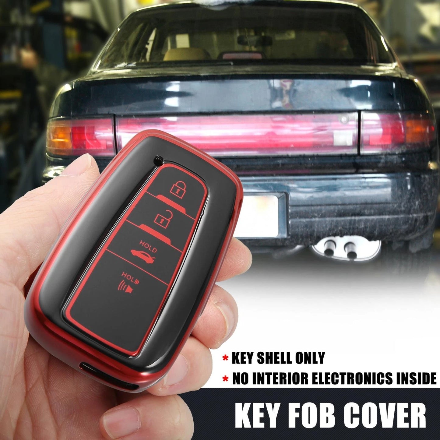 4 Button Remote Key Fob Cover Case Red for Toyota RAV4 Camry Corolla (2018-2022)