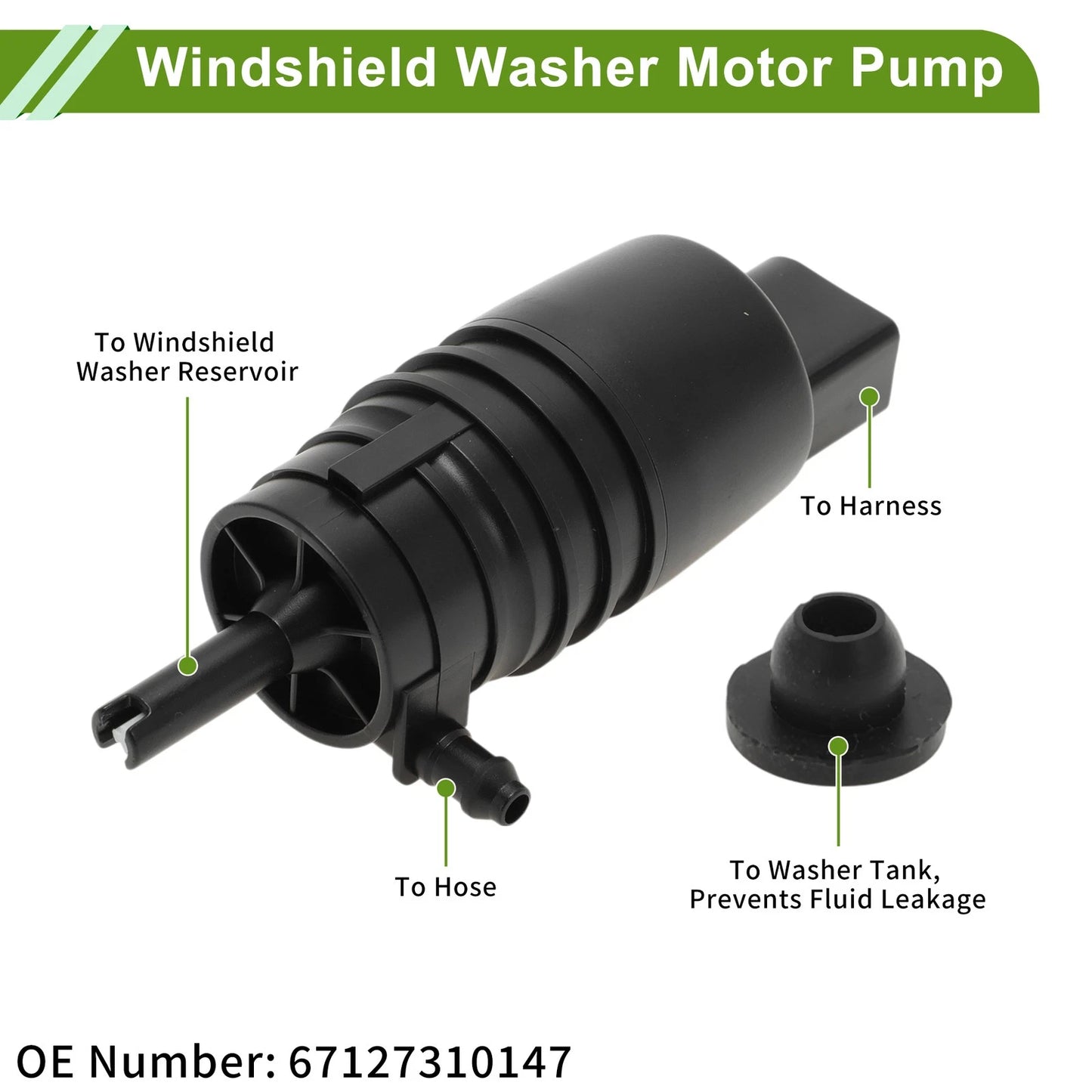 Windshield Washer Pump w/Grommet for BMW 528i Sedan (2009-2017)