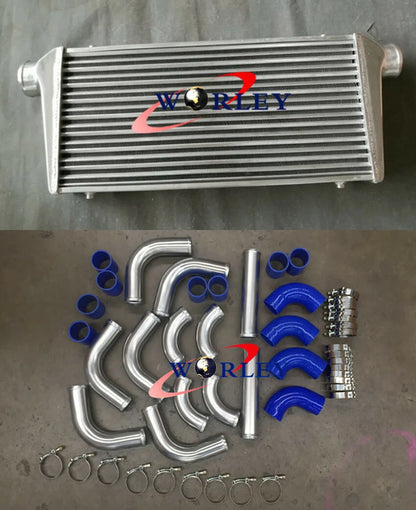 Universal Intercooler 300x600x70mm + 3" Aluminum Piping + Blue Hose Kit