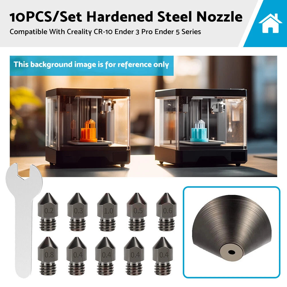 10Pcs Hardened Steel Nozzles for Creality CR-10 Ender 2 3 5 Series