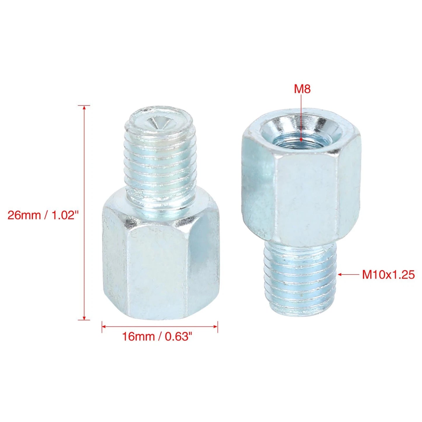 2 x 8mm RH to 10mm RH Rearview Mirrors Adapter Silver Tone for Motorcycle Bike