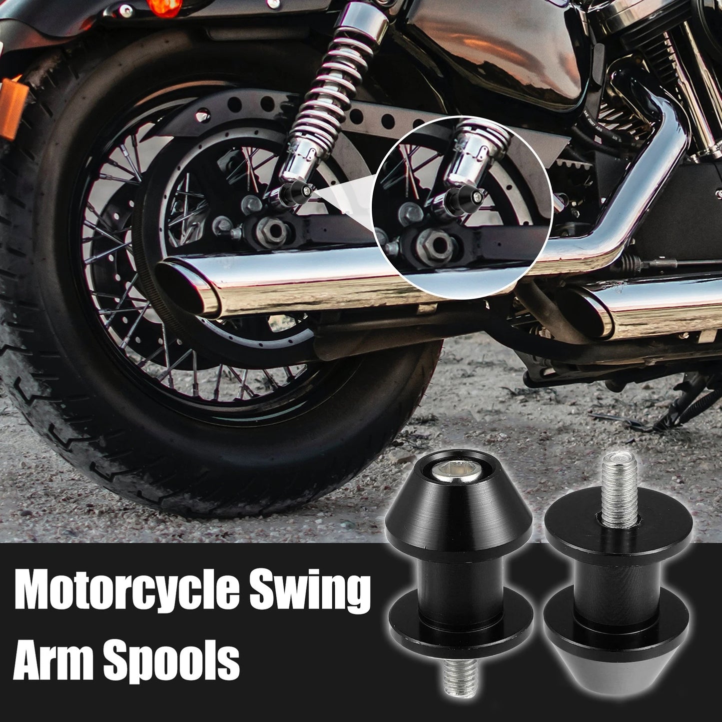 Pair 6mm M6x1.0 Black Swing Arm Spools Sliders Stand for Yamaha