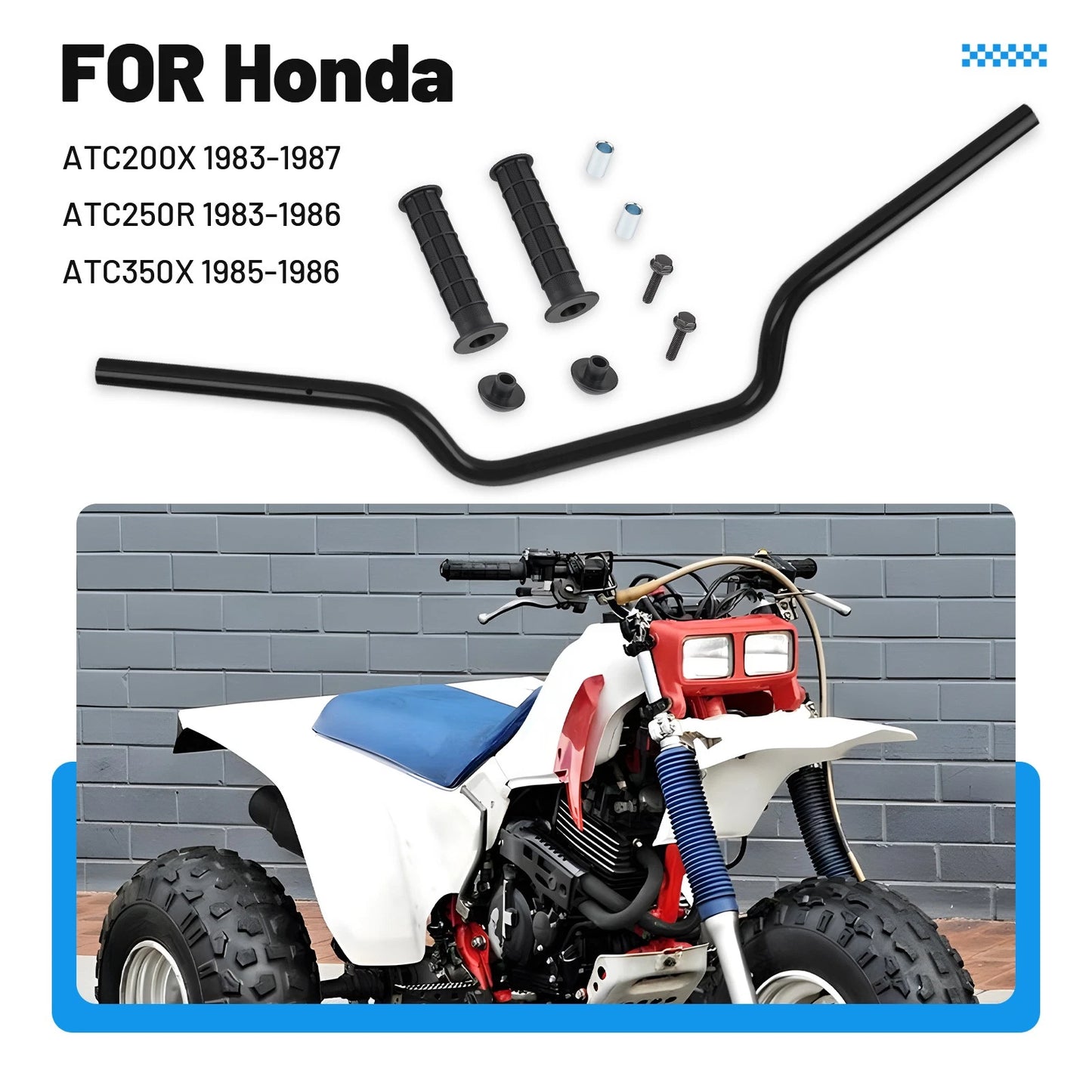 Heavy Duty Handlebar w/ Grips for Honda ATC200X/ATC250R/ATC350X (1981–1987)