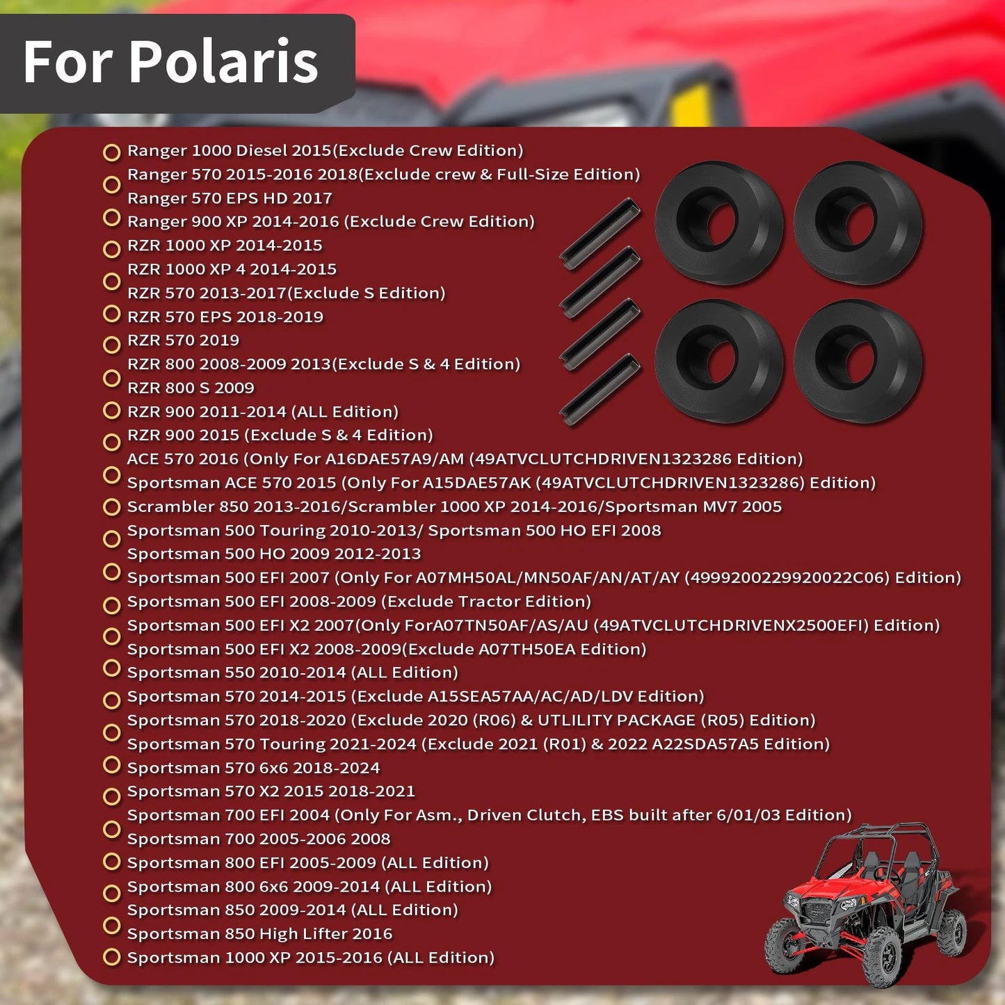 4 x Secondary Clutch Roller w/ Upgraded Pin for Polaris Ranger (2017–2019)