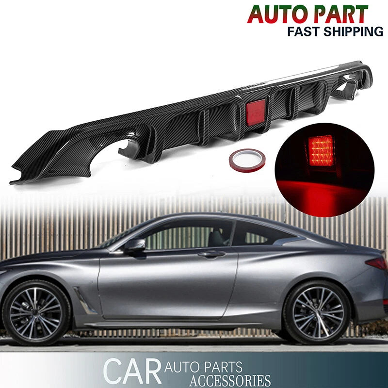 Carbon Black Rear Bumper Diffuser with LED Brake Light for Infiniti Q60 (2017-2022)