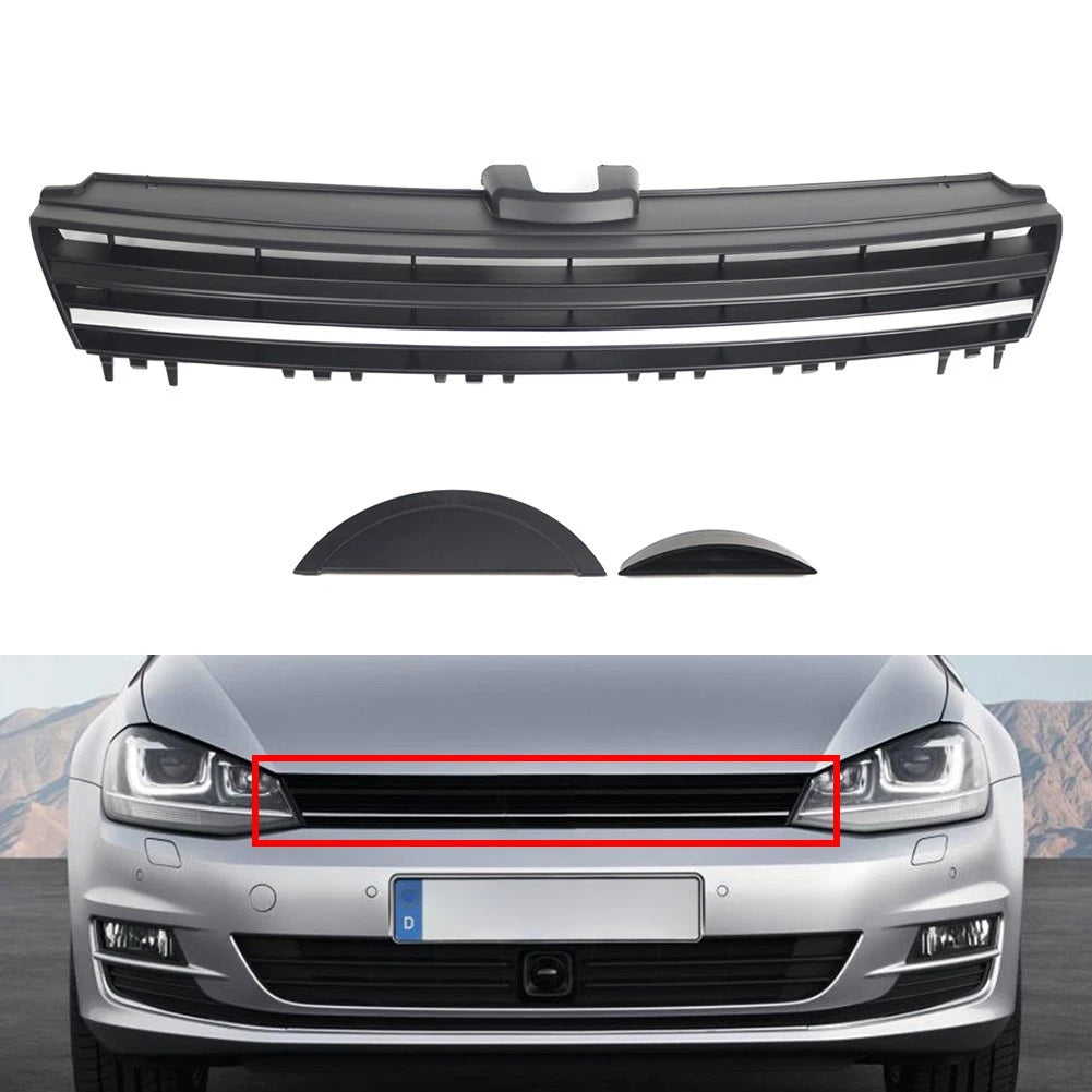 Front Bumper Upper Grille w/ Silver Trim for VW Golf Sportwagen (2015-2017)