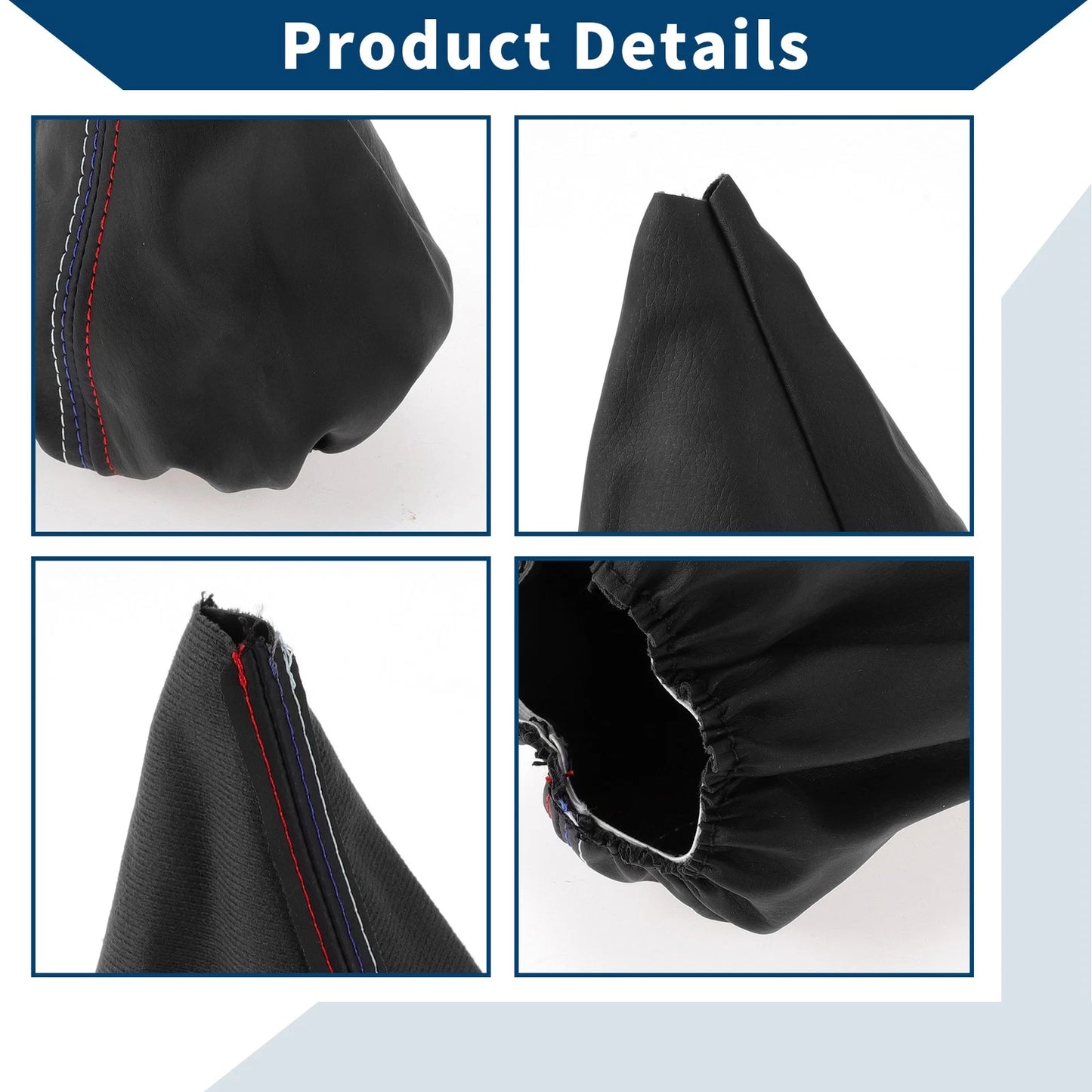 Car Gear Shift Stick Gaiter Black Leather with Three Color Lines for BMW E30