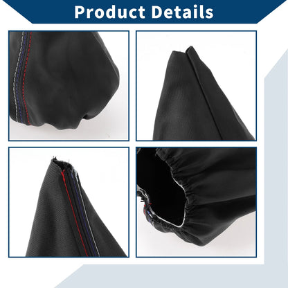Car Gear Shift Stick Gaiter Black Leather with Three Color Lines for BMW E30